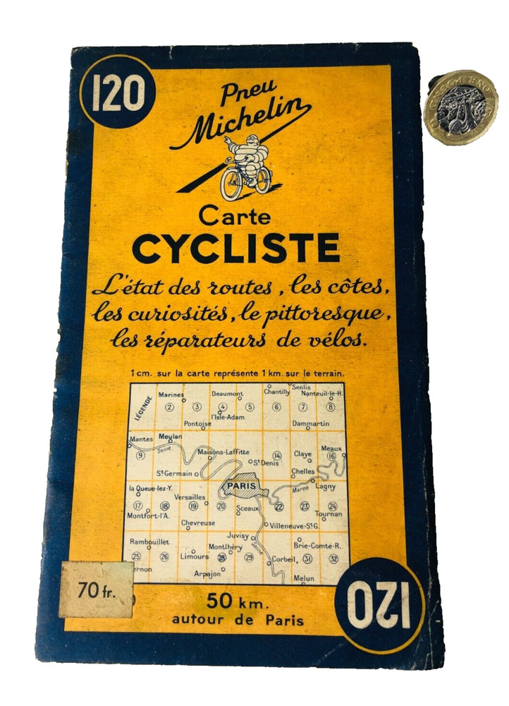 Map Paris France Cyclist Michelin Man Tourist Collectable Vintage ra