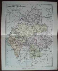 Antique colour map Cumberland Westmorland late Victorian George Philip Railways