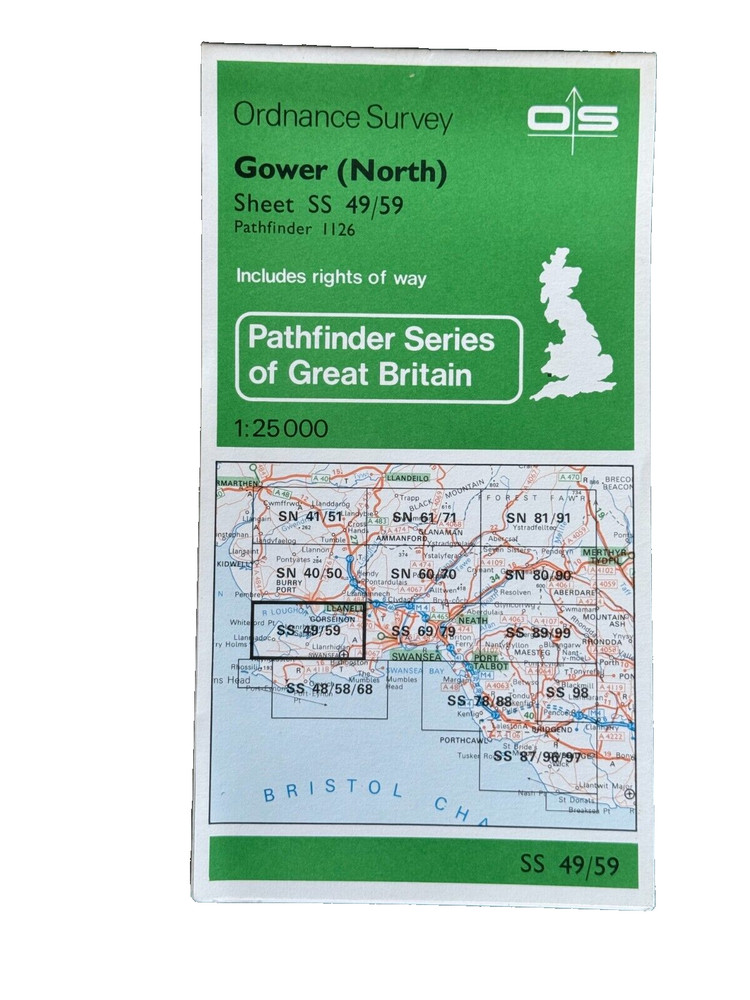 OS Ordnance Survey, Pathfinder Map, Sheet SS 49/59- 1126 Gower ( North )