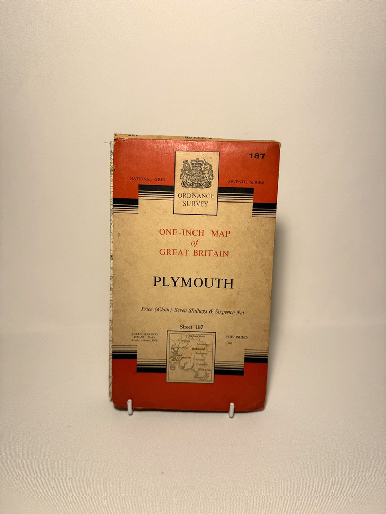 OS Ordnance Survey One Inch Cloth Map, Plymouth, no:187, 1961