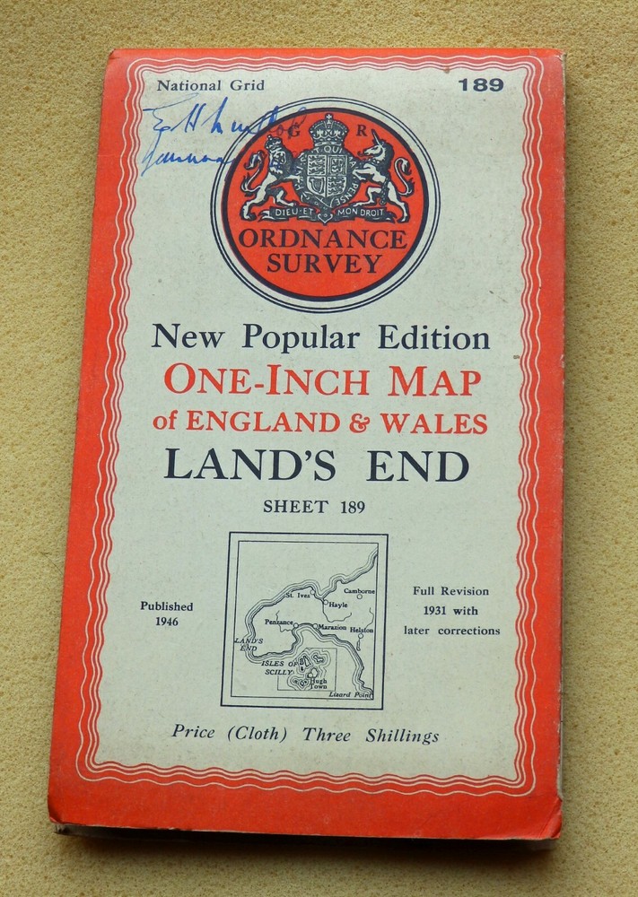 1946 Ordnance Survey New Popular Edition Land’s End linen-backed