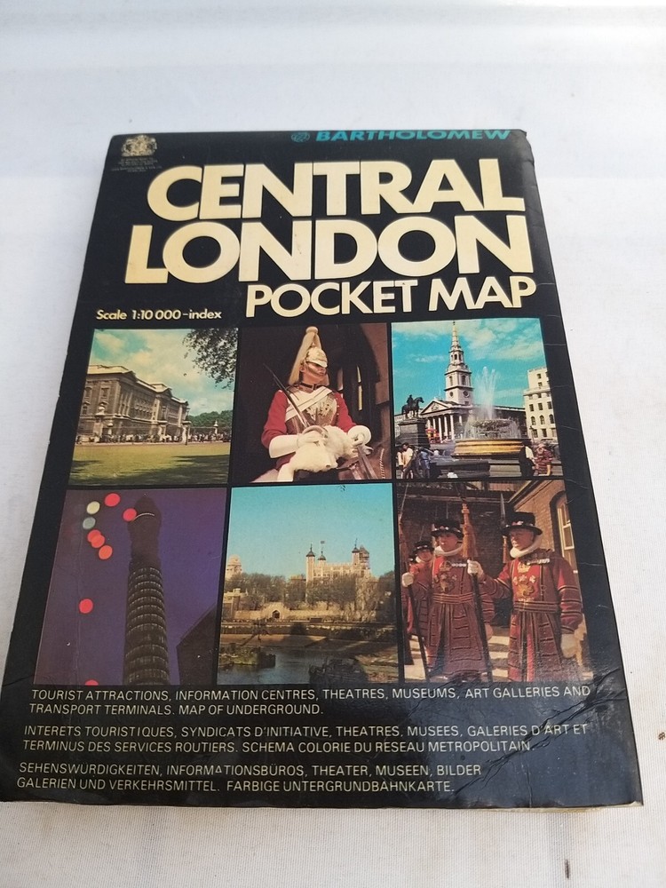 Vintage Bartholomew National Map Central London Pocket Map Dated 1977 folded