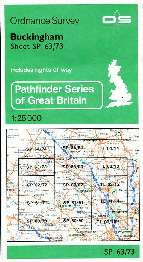 1985 vintage OS 1:25,000 Pathfinder SP 63/73 Buckingham