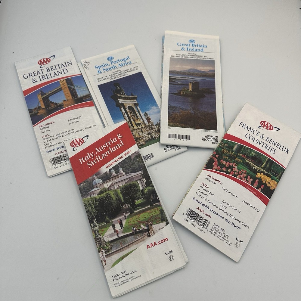 Lot Of 5 AAA Triple A Road Maps – Great Britain, Spain, Ireland, France, Italy +