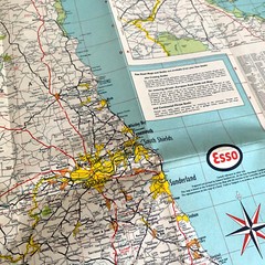 1965 Large ESSO Road Map of Northern England Historic Map incl Newcastle, York