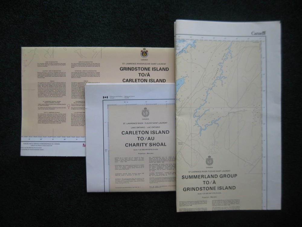 Lot of 3 Canadian Hydrographic Service Charts Summerland Group to Charity Shoal