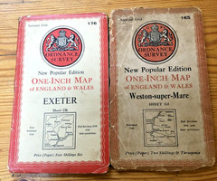 Ordnance Survey Maps 1″ Minehead Frome Newquay Bude Barnstable Exeter Weston