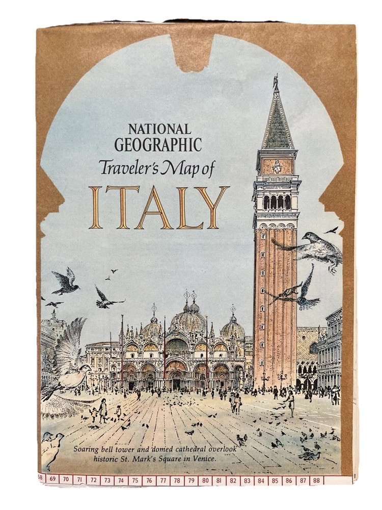 Vintage National Geographic Map Travelers Map Of Italy, June 1970