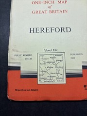 Vintage Ordnance Survey Map 7th series One Inch Cloth Mounted Hereford 1952