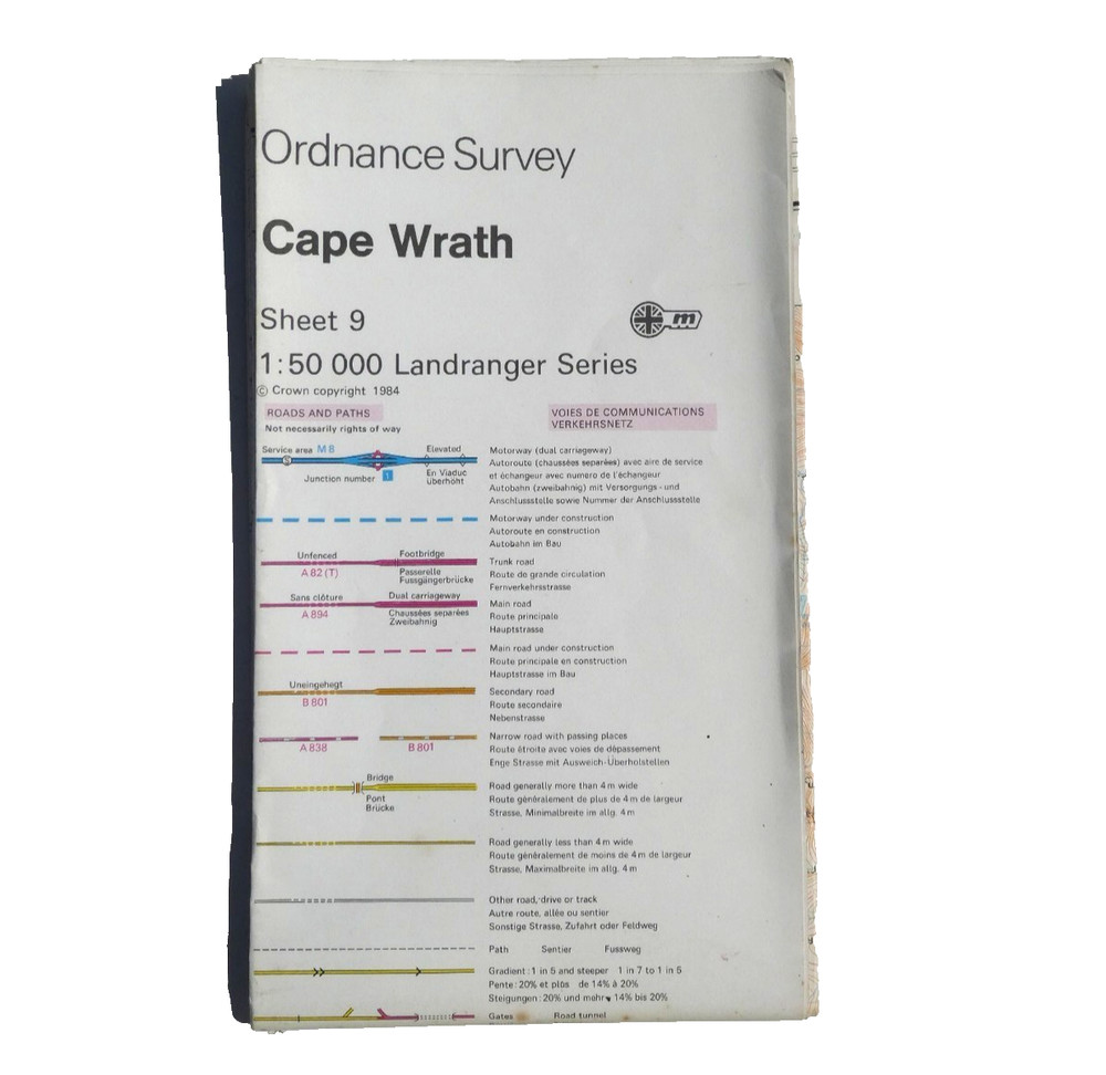 Ordnance Survey 1:50k 9 Cape Wrath Scotland (Power Grid Overprint)
