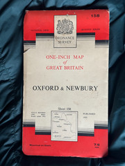 OS Ordnance Survey One Inch Cloth Map, of Oxford & Newbury, Sheet 158, 1959