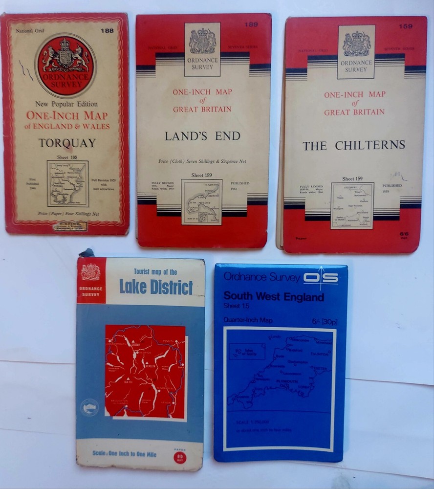 5 x UK Ordnance Survey Road Maps Vintage 1970s/70s Inc. Lands End & Torquay. VGC
