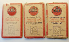3 x OS New Popular Edition One-Inch cloth maps Minehead Torquay Weston-s-Mare