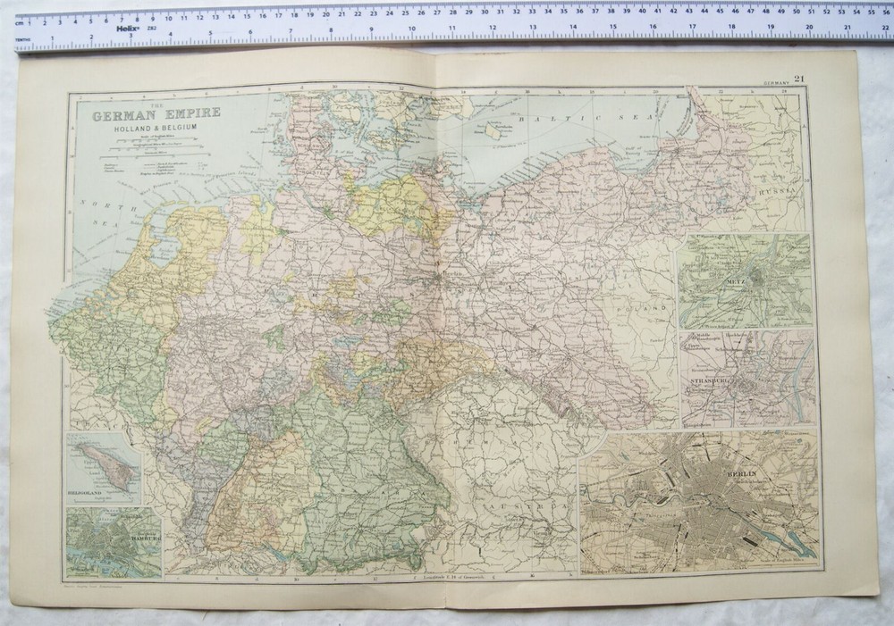 Vintage: Bacons engraved map Sheet 21 German Empire, Holland & Belgium