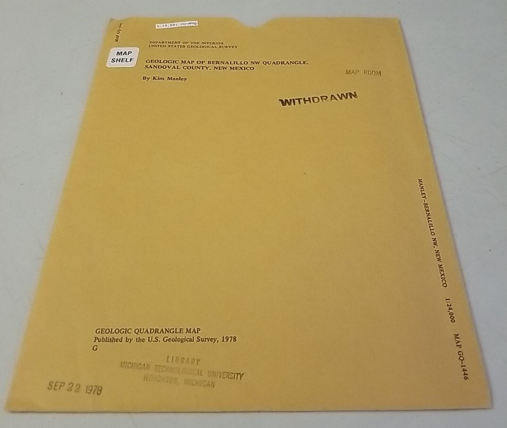 USGS Geologic Map Bernalillo NW Quadrangle, Sandoval County, New Mexico w/Sleeve