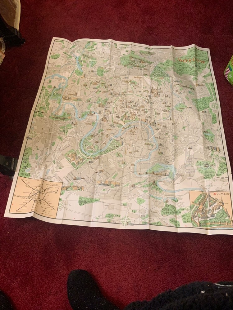 Vintage 1960’s Moscow Tourist MAP Illustrated. hotel guides & events calendar