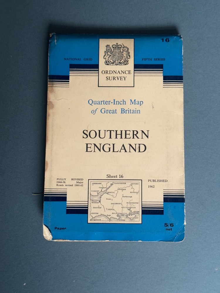 OS, Ordnance Survey, Southern England, Sheet 16, 1962, Quarter Inch Cloth Map
