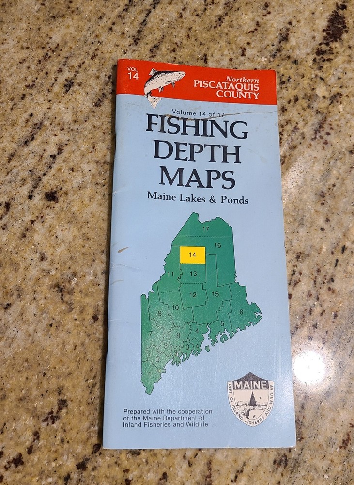 Delorme Maine Fishing Depths Maps Piscataquis County Lakes & Ponds 1987