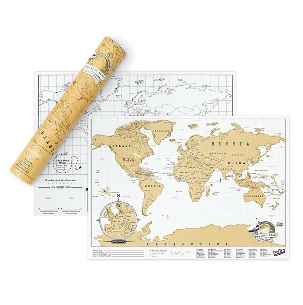 Luckies 42cm Scratch Off Map Travel Edition w/ Foil Hanging Wall Decor White New