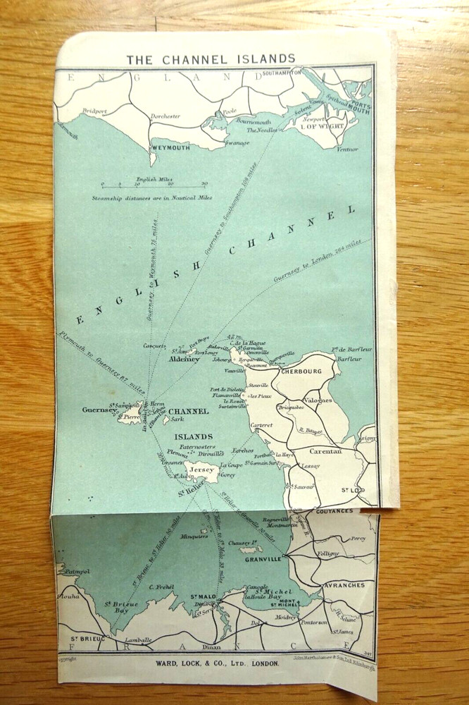 1930s Channel Islands Map – folded paper map from old guide book