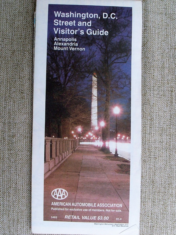 WASHINGTON DC FOLD-OUT STREET & VISITORS GUIDE (1991) 37” x 25”  USED COND’