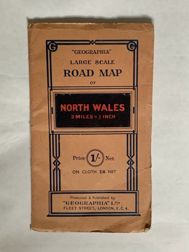 Vintage Geographia Paper Road Map of North Wales, 3 miles to 1 inch