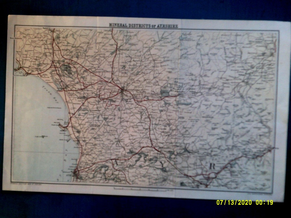 MINERAL DISTRICTS OF AYRSHIRE. Coloured Map. c1885. VG.