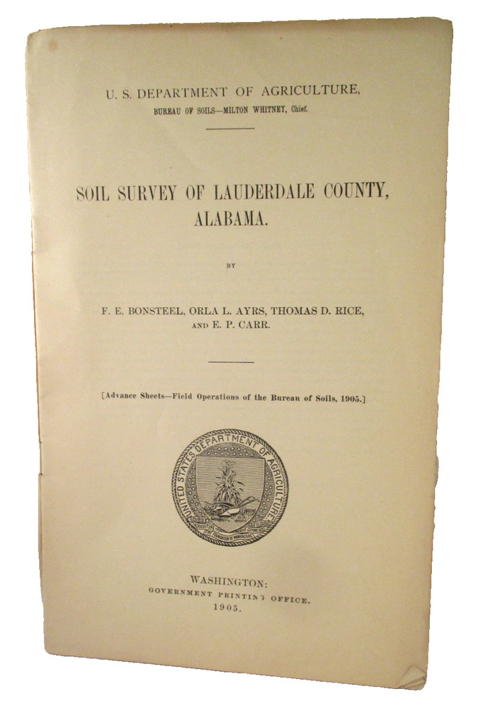 Vintage 1905 USDA SOIL SURVEY OF LAUDERDALE COUNTY ALABAMA