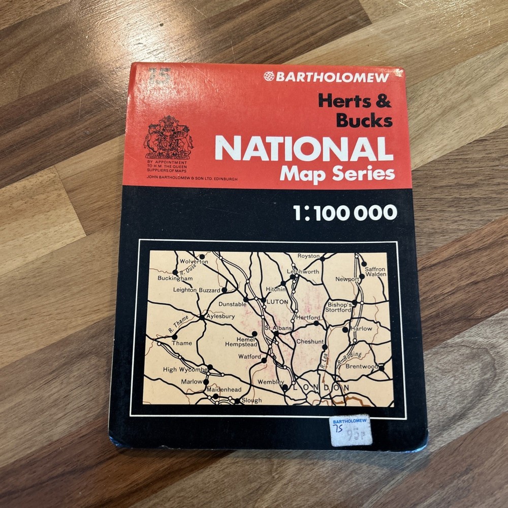HERTS & BUCKS Bartholomew National Map Series No 15 1975 Watford Ware Baldock