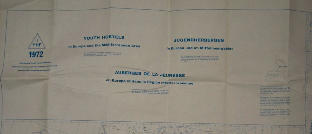 Original Vintage Map International Youth Hotels Europe & Mediterranean Area 1972