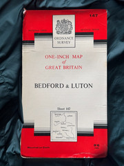 OS Ordnance Survey One Inch Cloth Map, of Bedford & Luton, Sheet 147, 1954