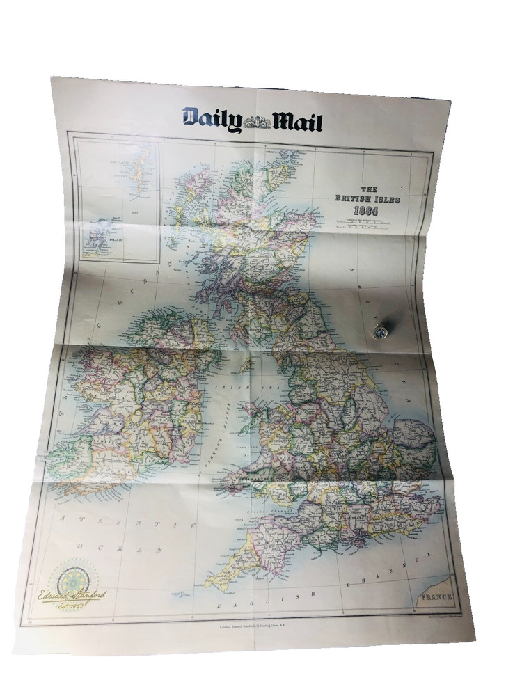 Map Poster Daily Mail Great Britain 1884 Double Sided Vintage ra