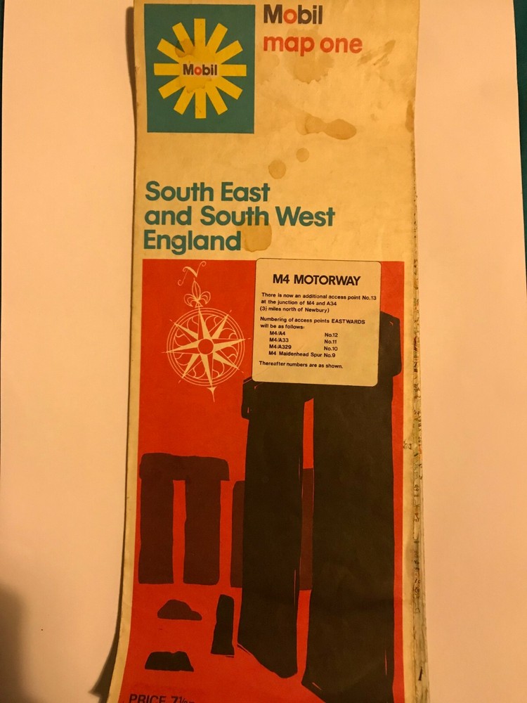 Vintage Mobil Map South East And South West England Map One M4 Motorway