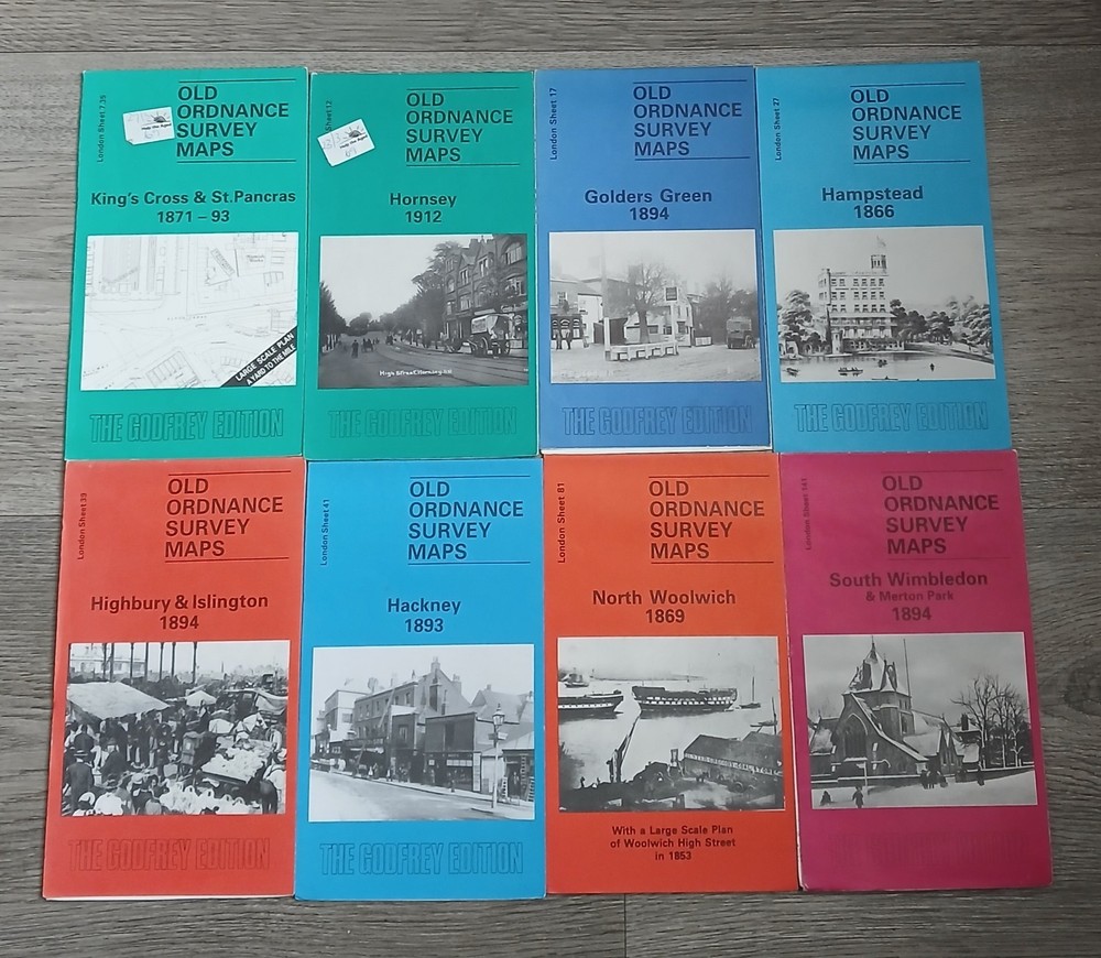 Alan Godfrey Old Ordnance Survey Maps London Joblot Bundle 8 Historical OS Set