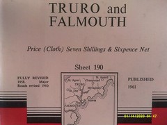 Ordnance Survey One-Inch Map on Cloth. Sheet 190. TRURO and FALMOUTH. VG.