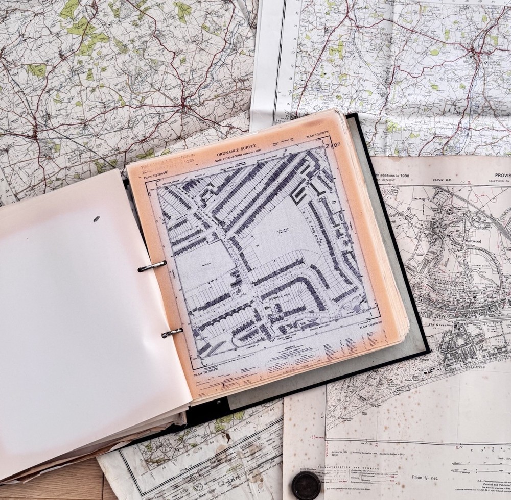 Vintage Ordinance Survey Maps & Binder Of Street Surveys Assorted As Found