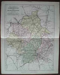 Antique colour map Cambridge Huntingdon late Victorian George Philip – Railways