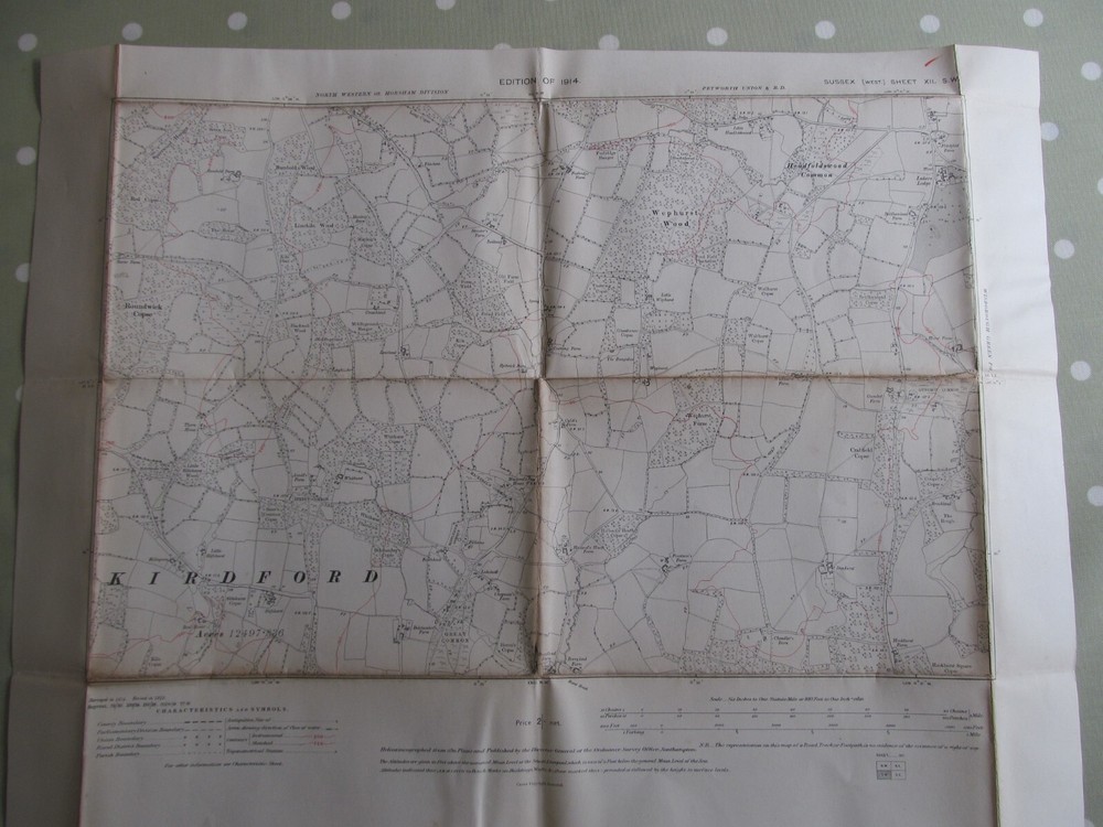 VINTAGE OS MAP OF WEPHURST AREA SUSSEX 1914 EDITION – SIX INCHES TO ONE MILE