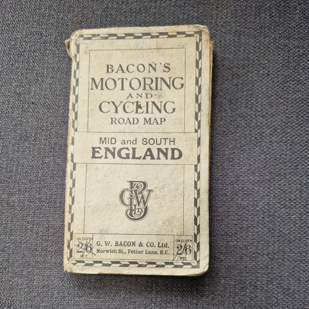 Bacon’s Cycling and Motoring Road Map of England & Wales, Cloth Backed Vintage