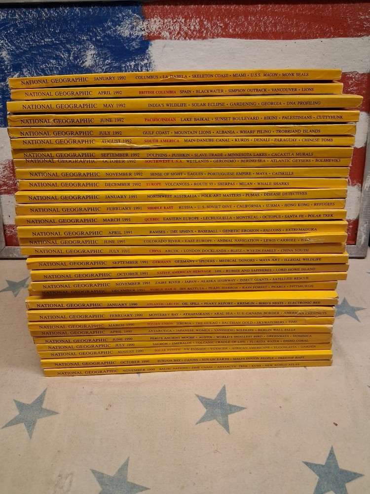1990-92 National Geographic Magazine Full Year ~ 29 Issues ~ Good Condition