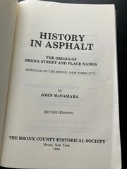 History in Asphalt: The Origin of BRONX Street and Place Names by John McNamara
