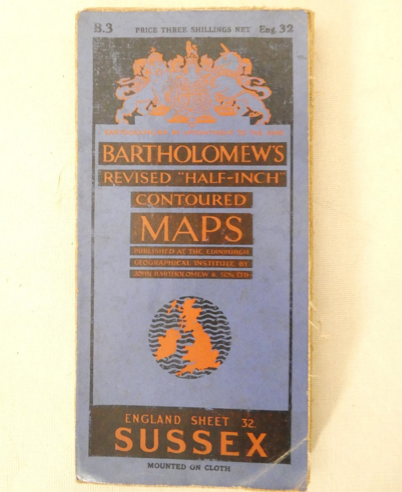Bartholomew Revised Half Inch Sheet Map on Linen No.32 Sussex 1939