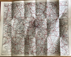 Vintage 1960s road map, 50 miles about Birmingham, Geographia, cloth backed