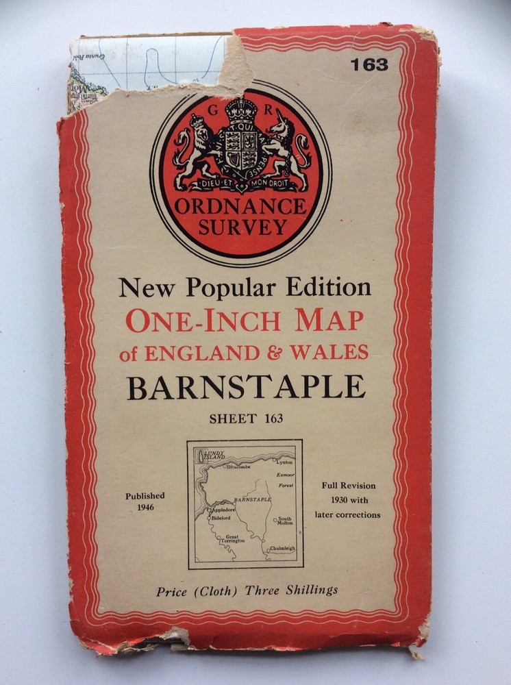 Vintage Ordnance Survey Cloth Map No.163 Barnstaple