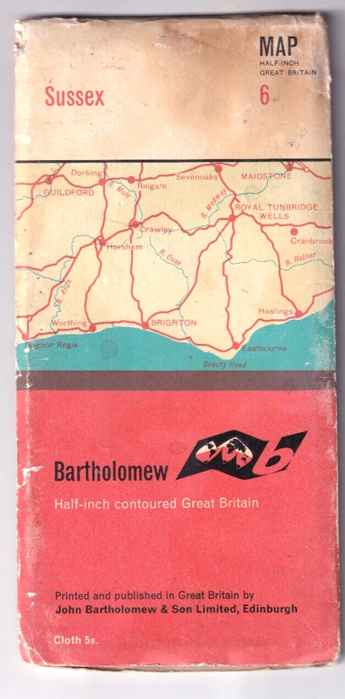 SUSSEX – Bartholomew half inch contoured map (cloth)