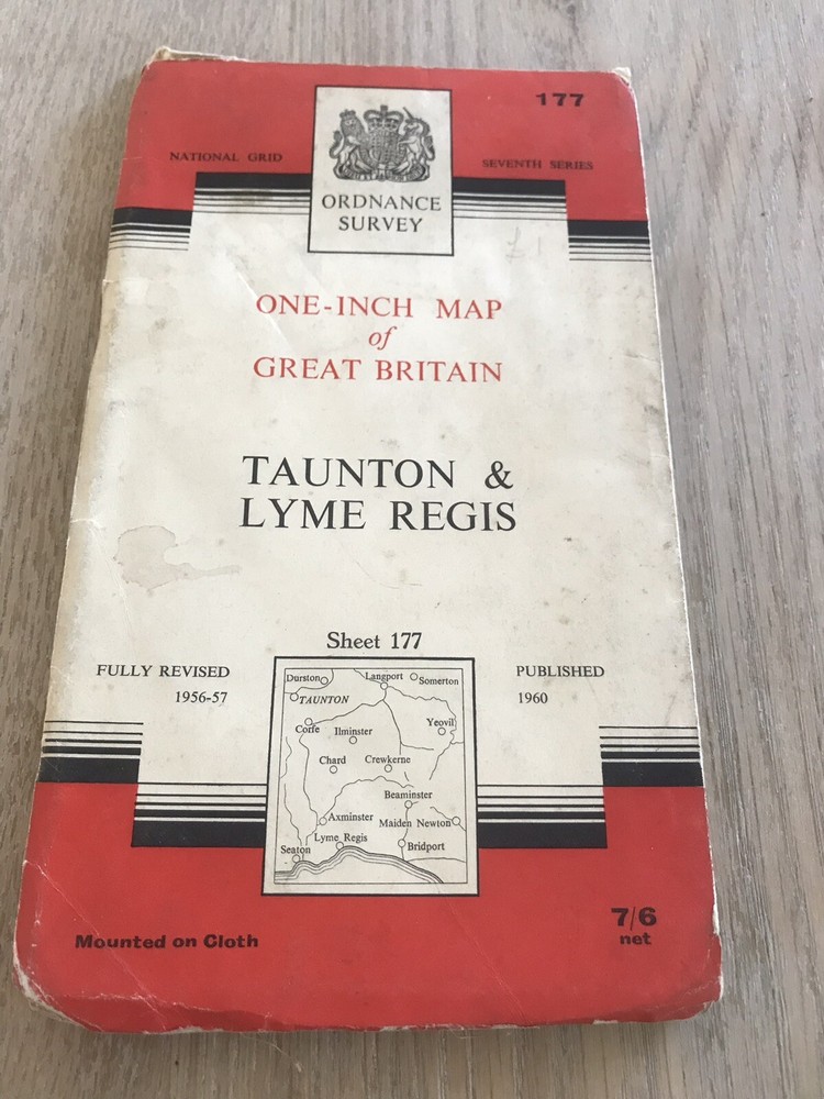 Vintage Ordnance Survey One Inch Map Sheet 177 Taunton And Lyme Regis