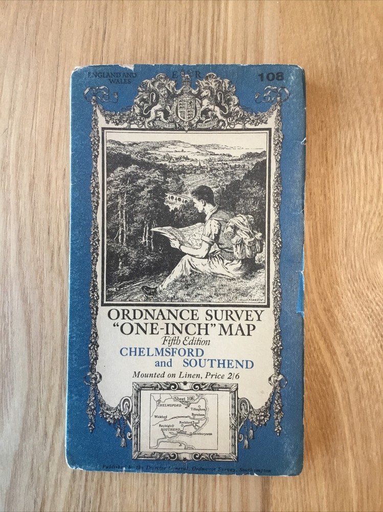 1936 Ordnance Survey One Inch Fifth Edition Cloth Map 108 Chelmsford & Southend