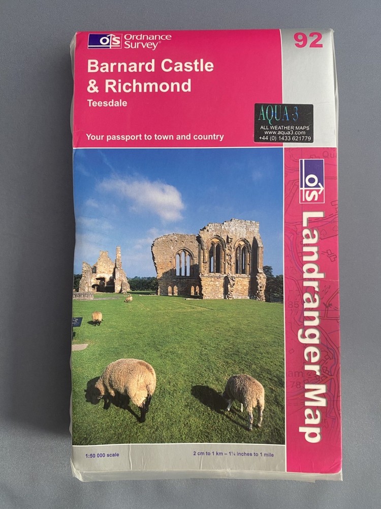 Ordnance Survey. Barnard Castle & Richmond 92. Laminated Landranger. 1:50 000.