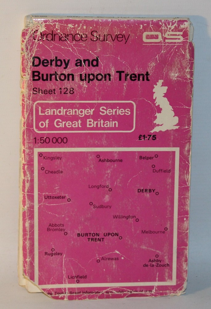 Ordnance Survey Landranger Map – Derby & Burton upon Trent, Sheet 128 – 1977