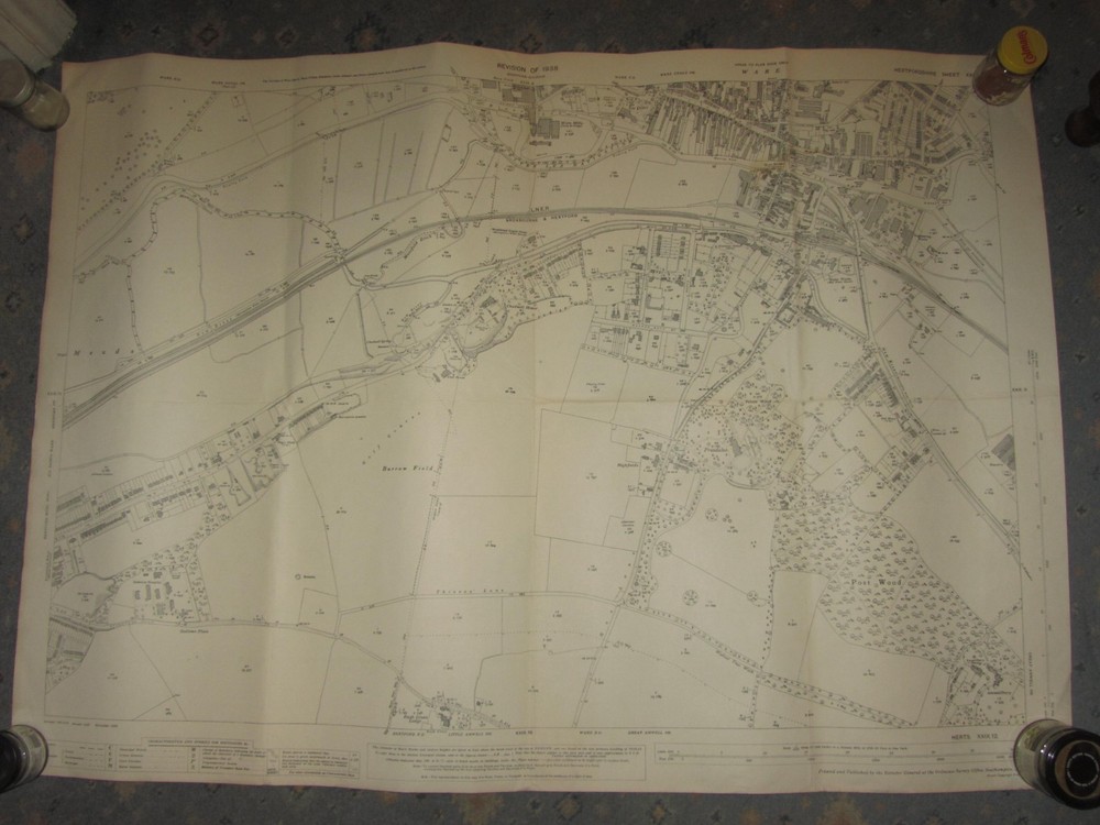 WW2 Vintage Ordnance Survey Map XXIX Herts Sheet 29.12 Hertford Ware 1938 1941
